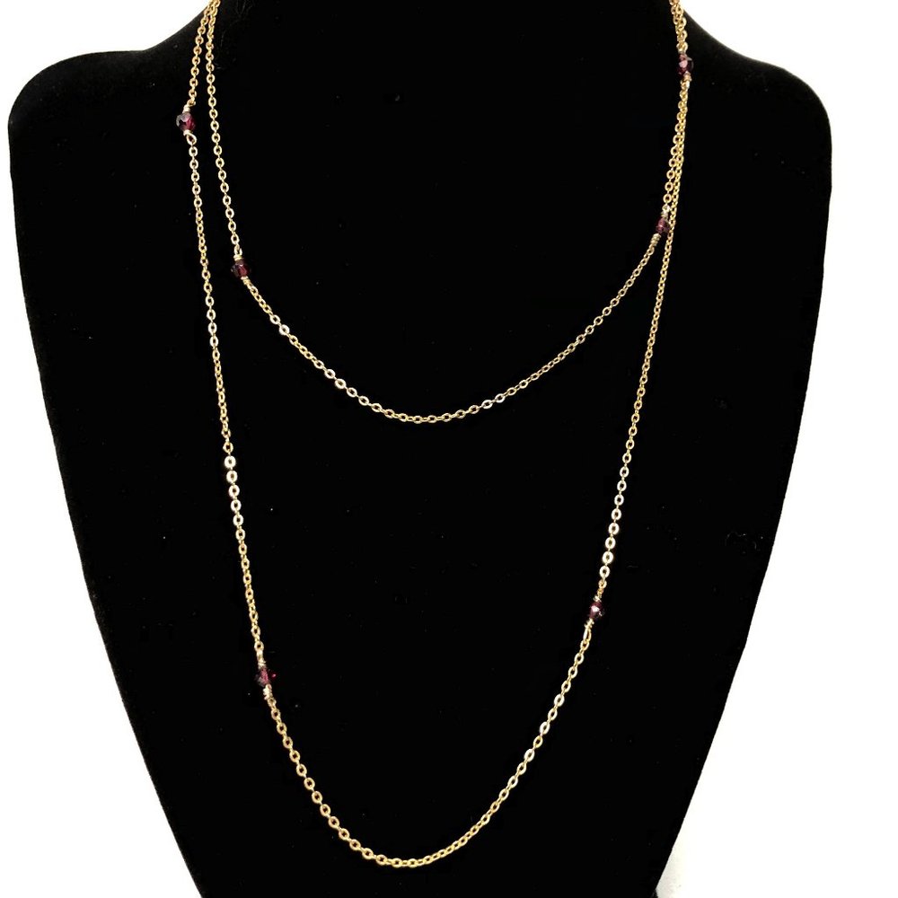 Long faceted garnet necklace, great for layering!